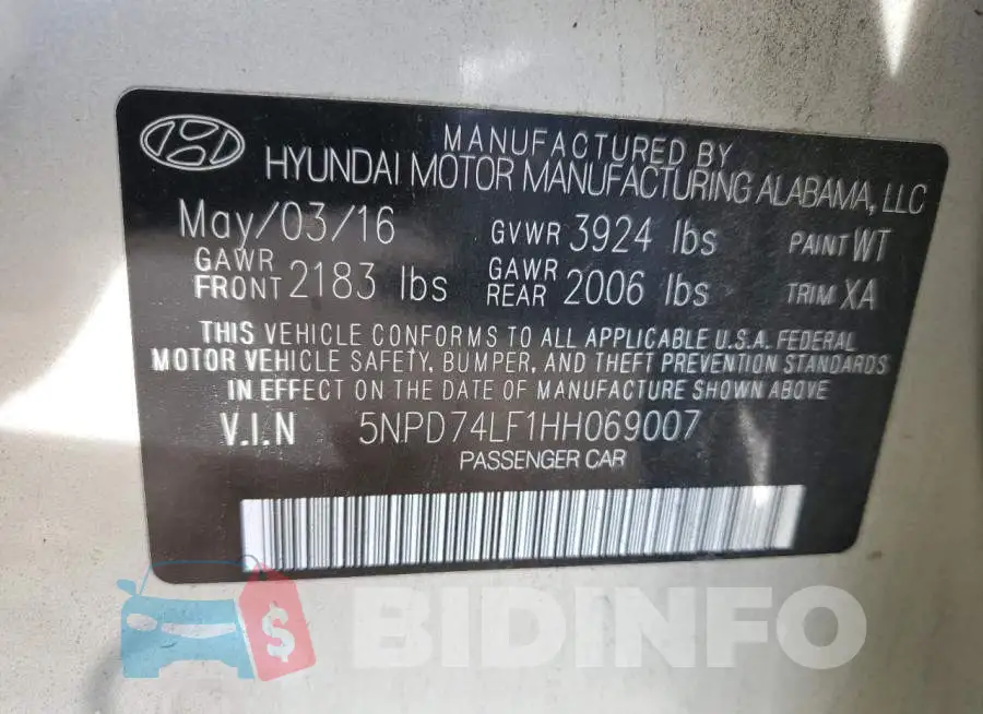 5NPD74LF1HH069007 Photo# 12
