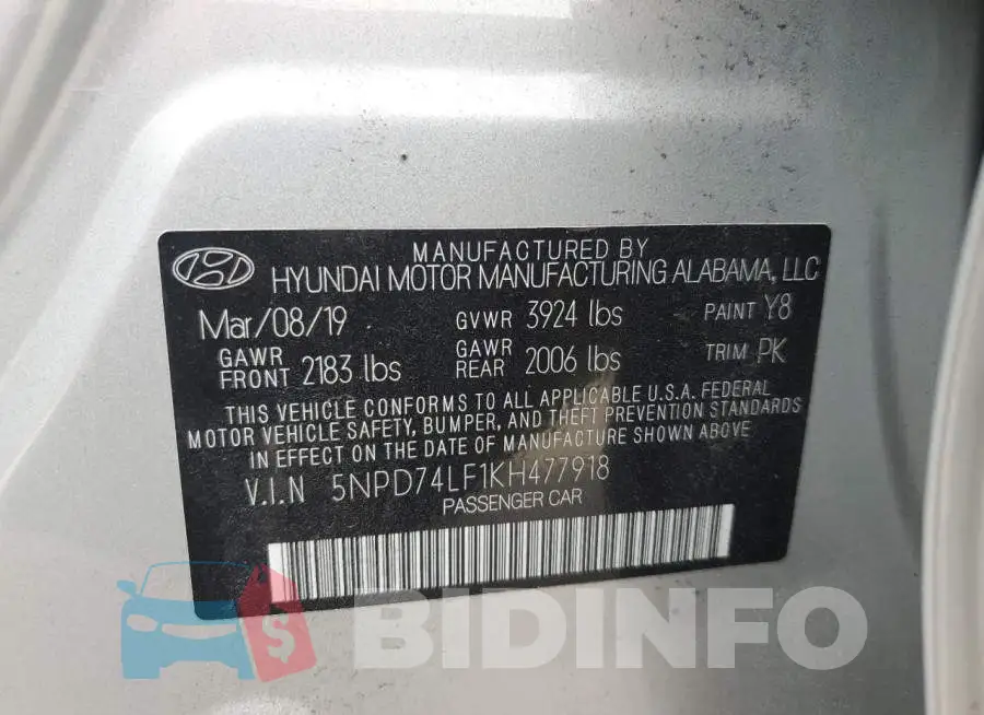 5NPD74LF1KH477918 Photo# 12