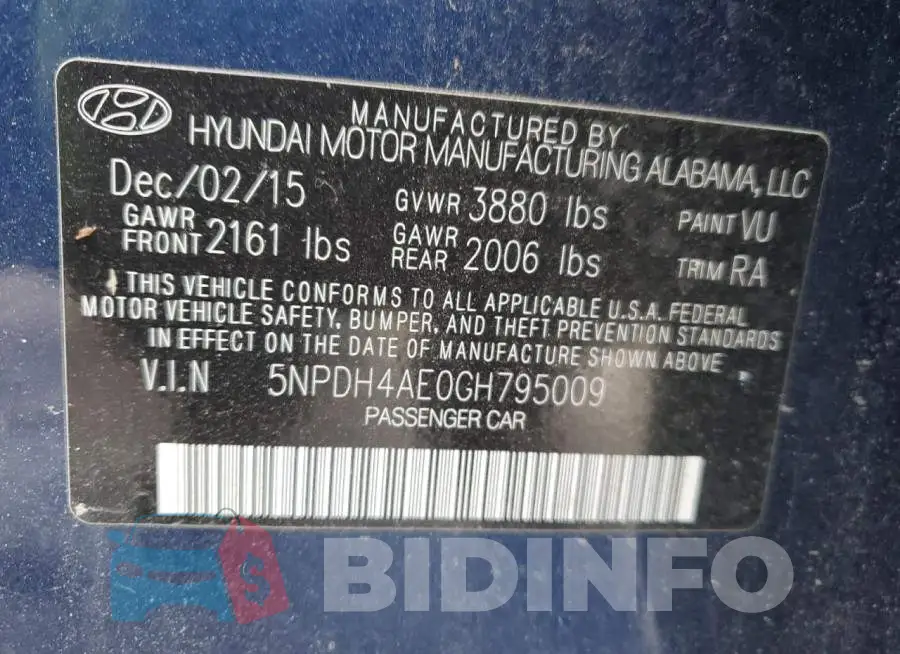 5NPDH4AE0GH795009 Photo# 12