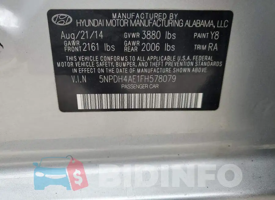 5NPDH4AE1FH578079 Photo# 13