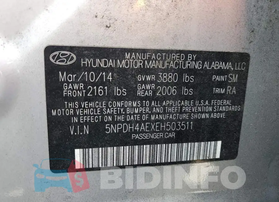 5NPDH4AEXEH503511 Photo# 12
