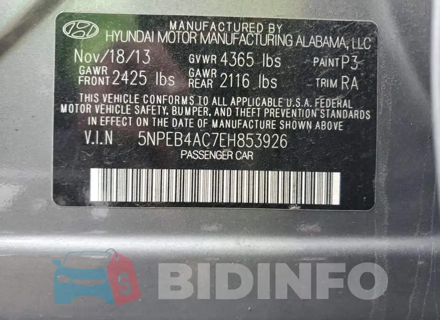 5NPEB4AC7EH853926 Photo# 12