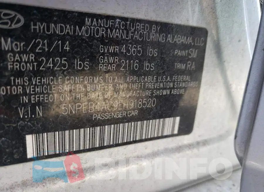 5NPEB4AC9EH918520 Photo# 12