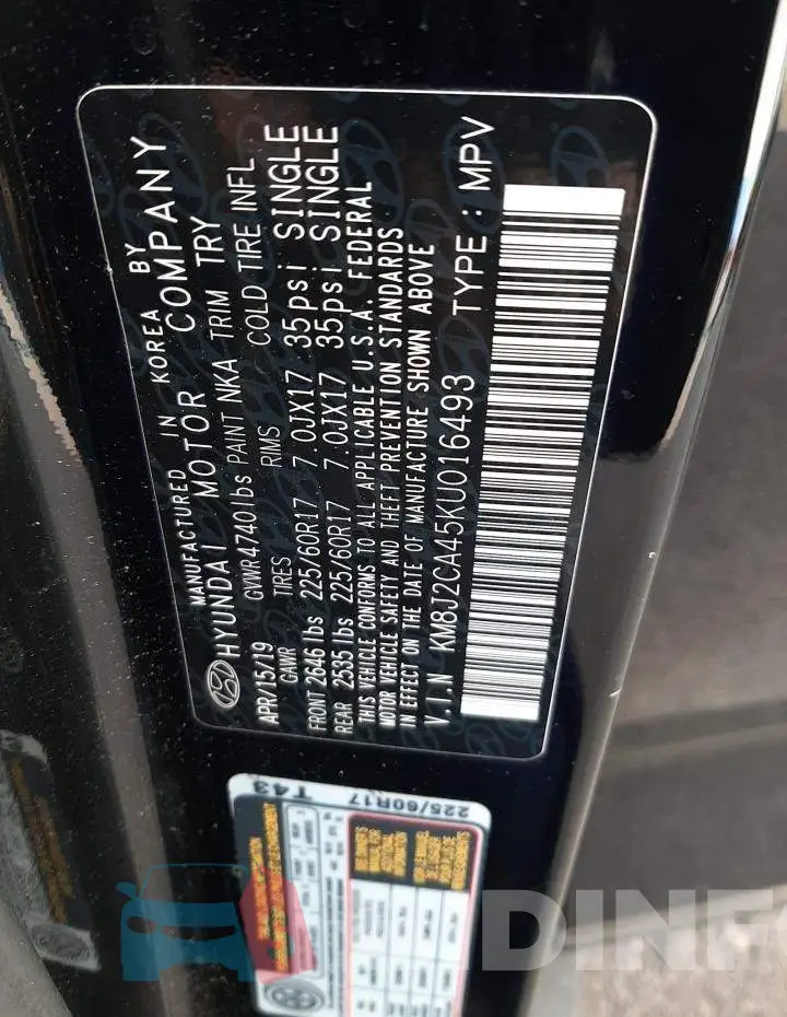 KM8J2CA45KU016493 Photo# 12