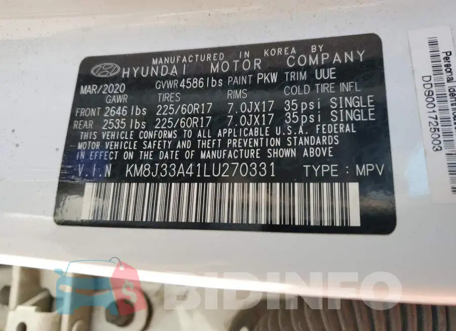 KM8J33A41LU270331 Photo# 13