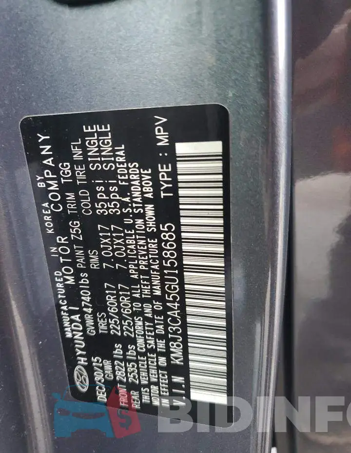 KM8J3CA45GU158685 Photo# 13