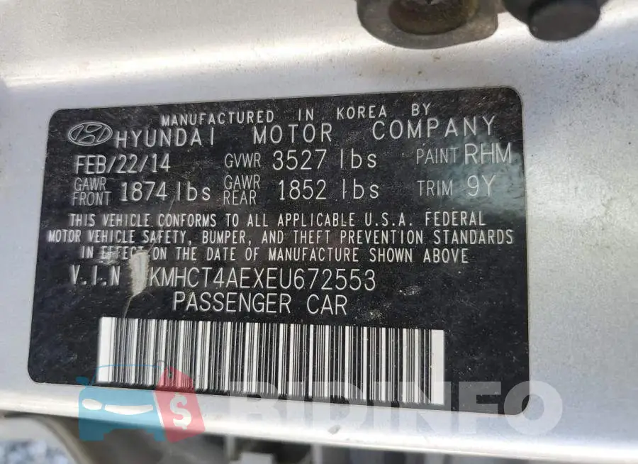 KMHCT4AEXEU672553 Photo# 12