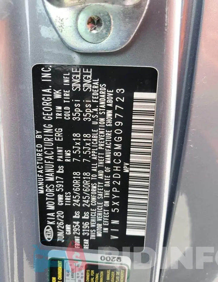 5XYP2DHC8MG097723 Photo# 14