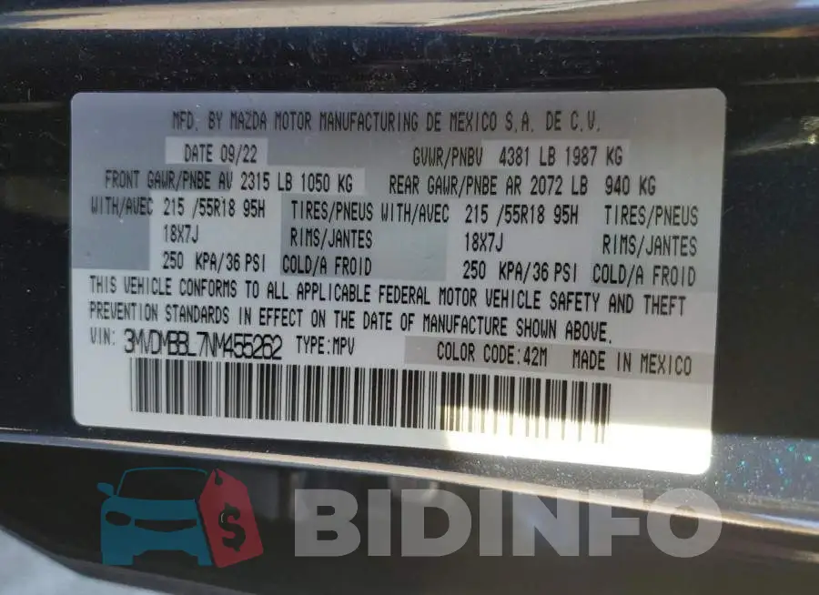 3MVDMBBL7NM455262 Photo# 13