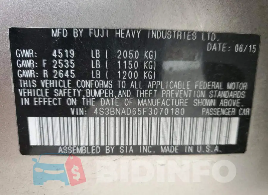 4S3BNAD65F3070180 Photo# 12