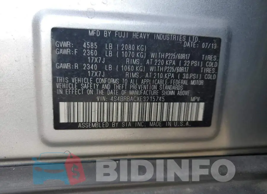 4S4BRBACXE3215745 Photo# 12
