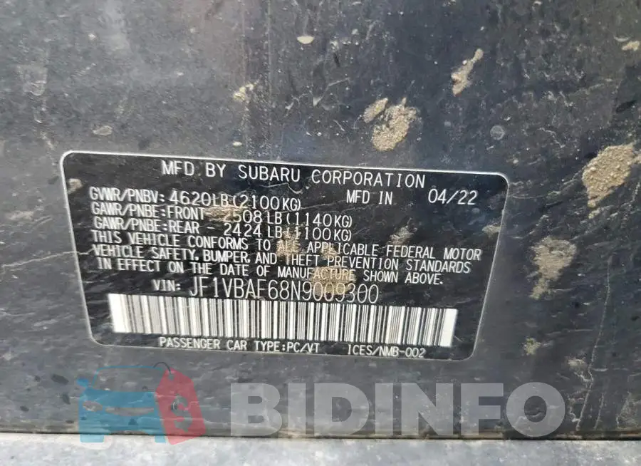 JF1VBAF68N9009300 Photo# 12