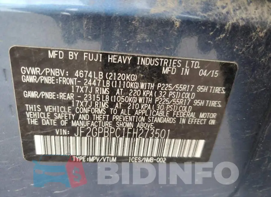 JF2GPBPC1FH273501 Photo# 12