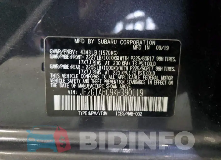 JF2GTABC9KH390119 Photo# 12