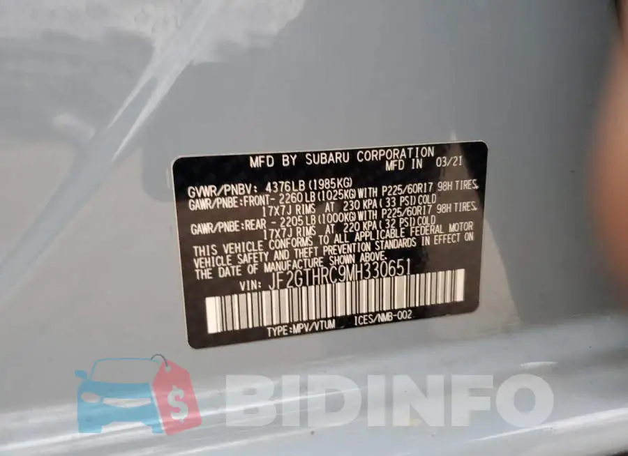 JF2GTHRC9MH330651 Photo# 14