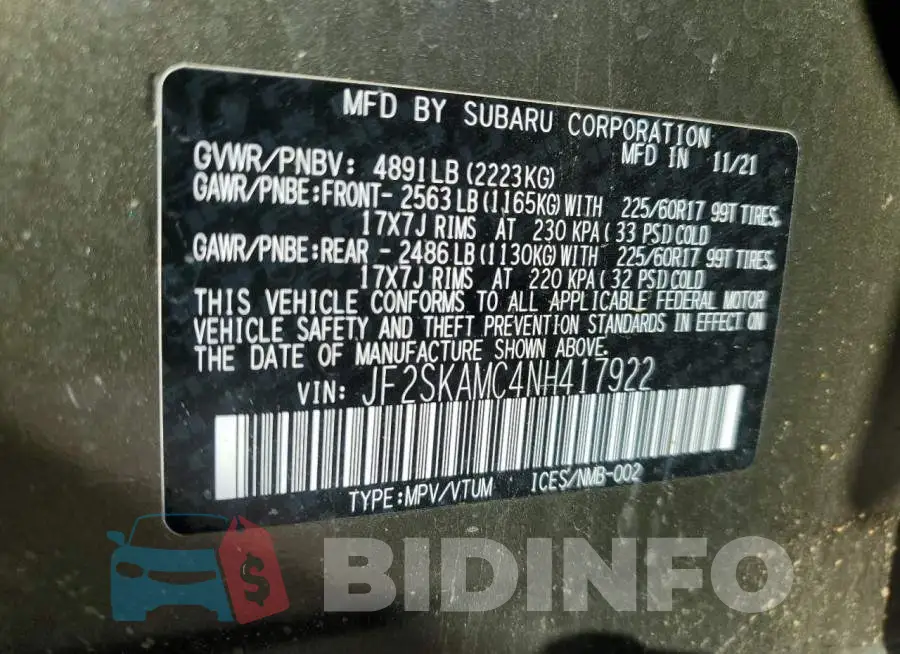 JF2SKAMC4NH417922 Photo# 13