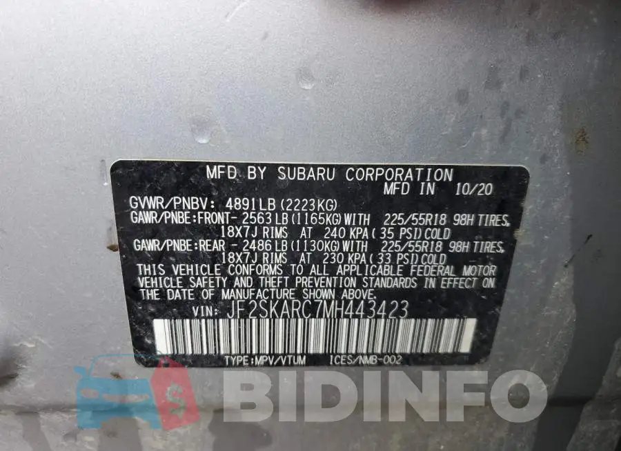 JF2SKARC7MH443423 Photo# 12