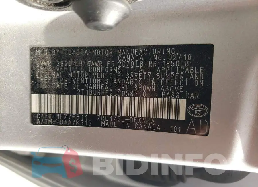 2T1BURHE2JC058510 Photo# 12