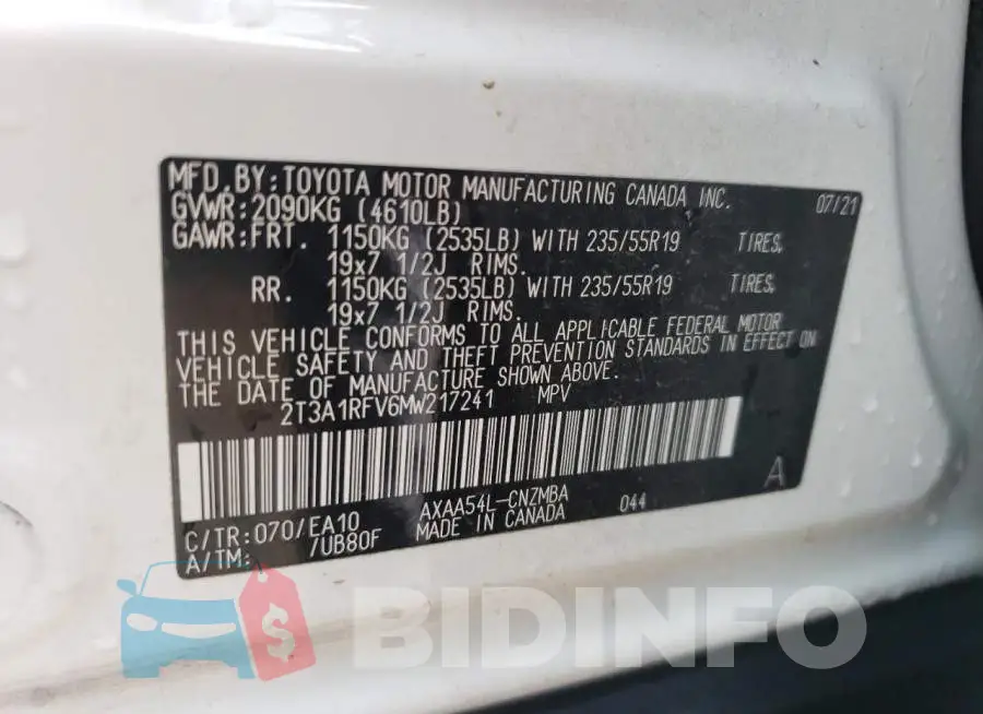 2T3A1RFV6MW217241 Photo# 12