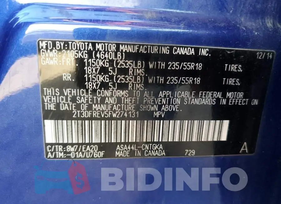 2T3DFREV5FW274131 Photo# 13