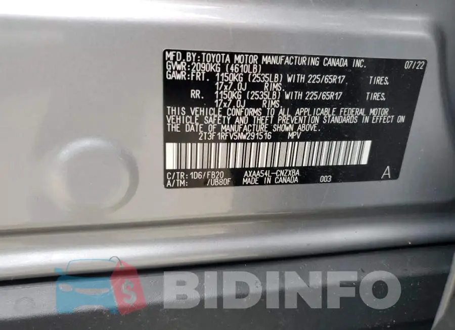 2T3F1RFV5NW291516 Photo# 12