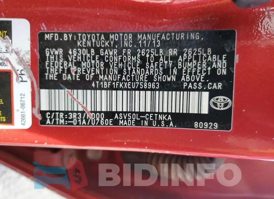 4T1BF1FKXEU758963 Photo# 12
