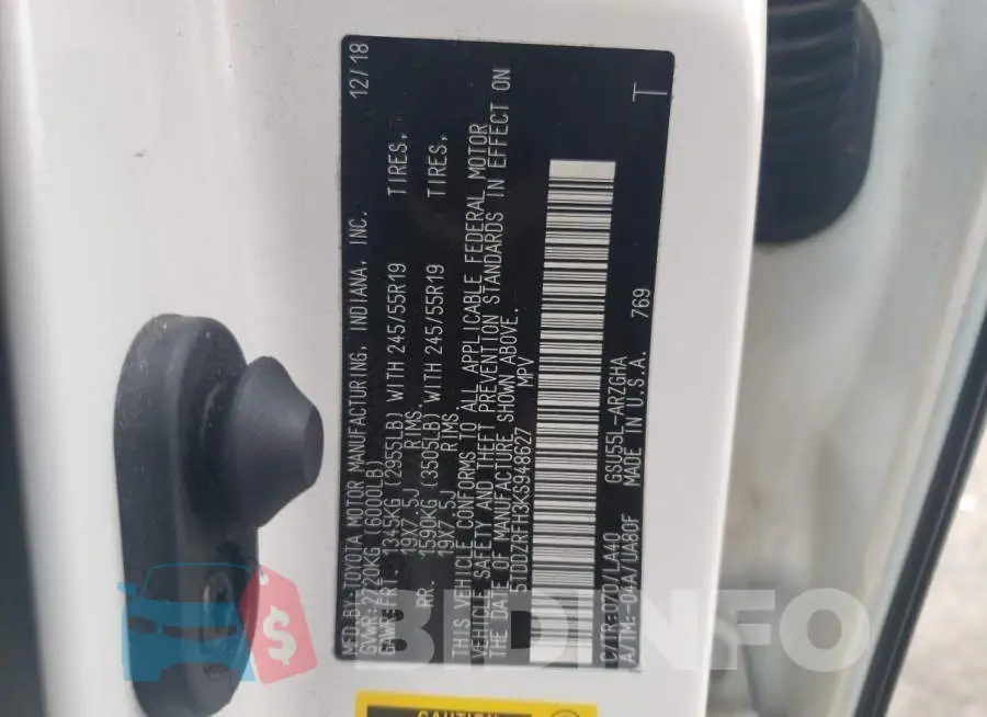5TDDZRFH3KS948627 Photo# 12