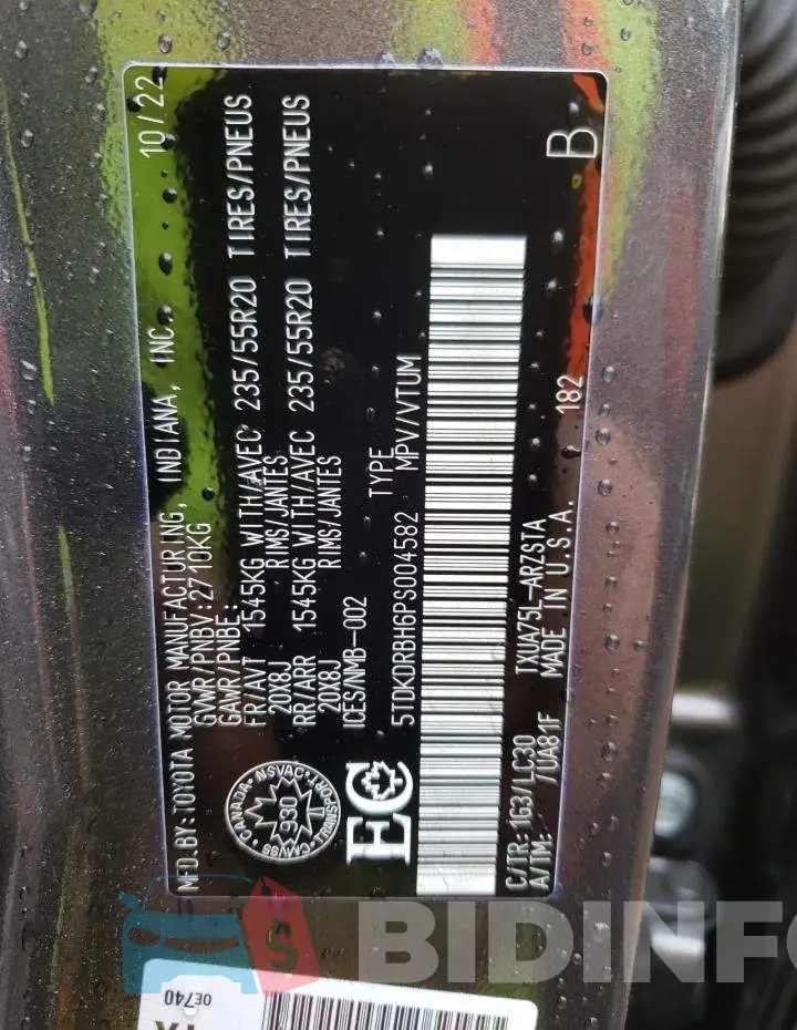 5TDKDRBH6PS004582 Photo# 13
