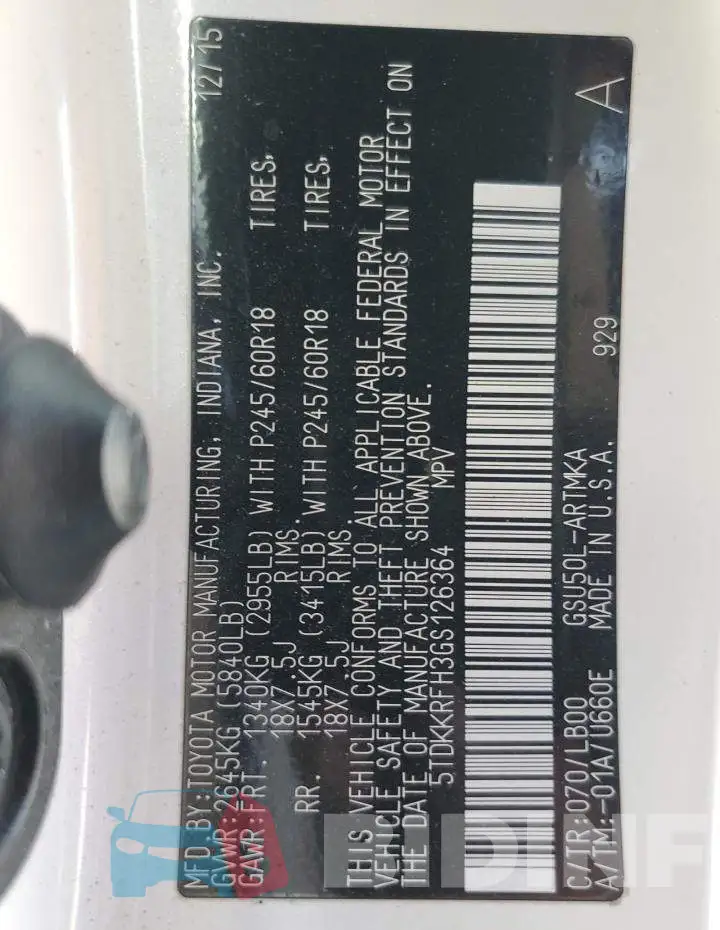 5TDKKRFH3GS126364 Photo# 13