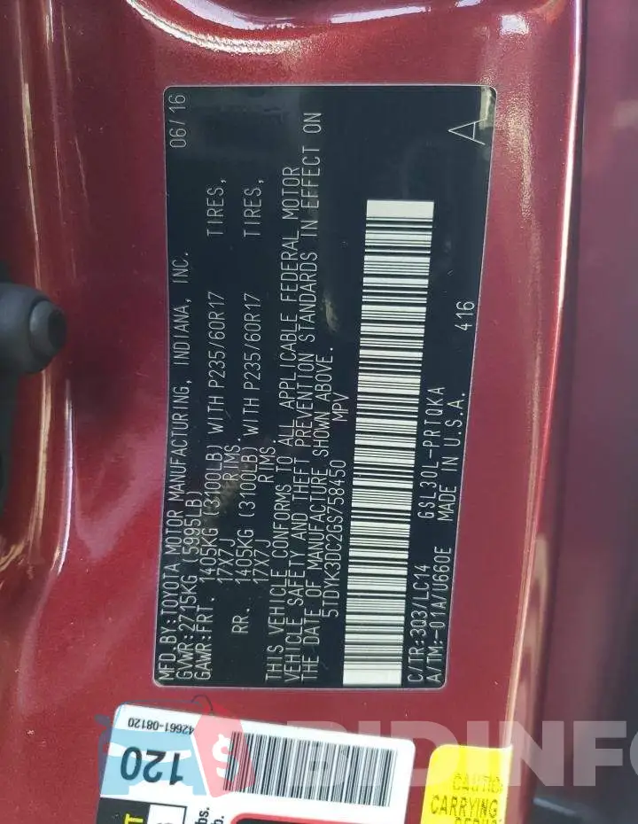 5TDYK3DC2GS758450 Photo# 14