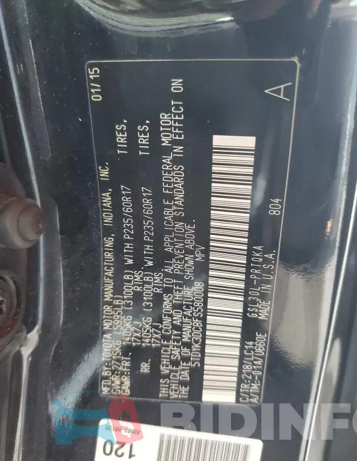 5TDYK3DC8FS580008 Photo# 13