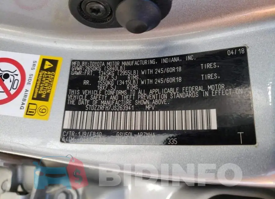 5TDZZRFH7JS263941 Photo# 14