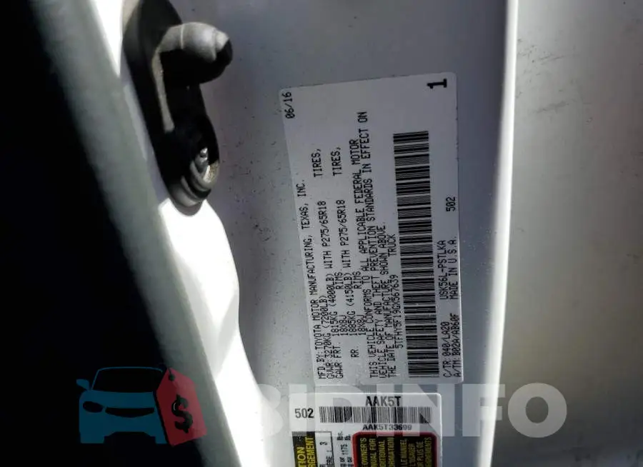 5TFHY5F19GX567639 Photo# 12