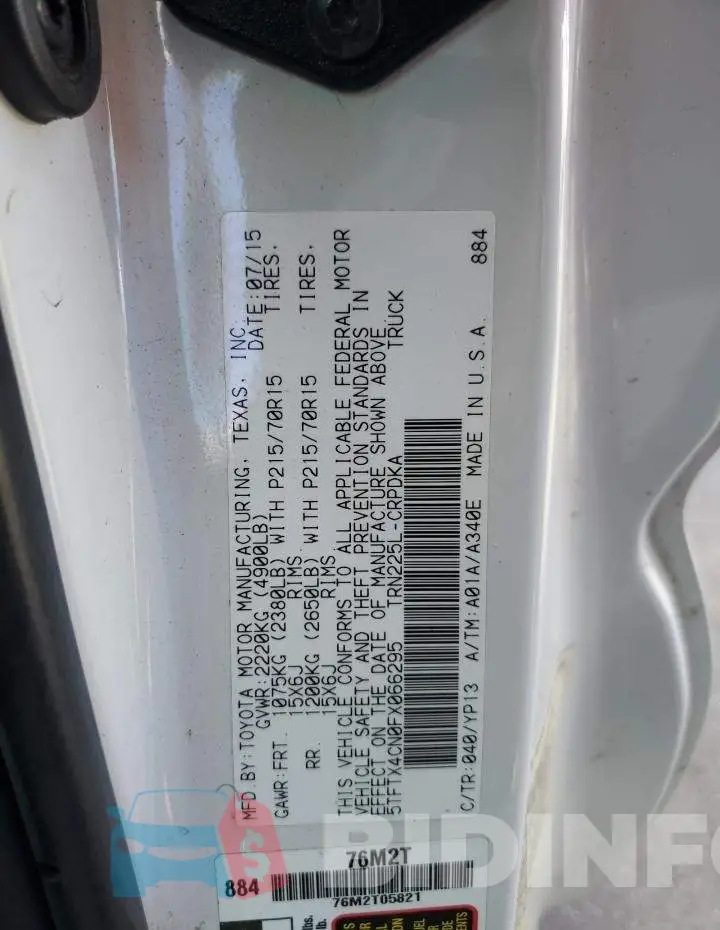 5TFTX4CN0FX066295 Photo# 12