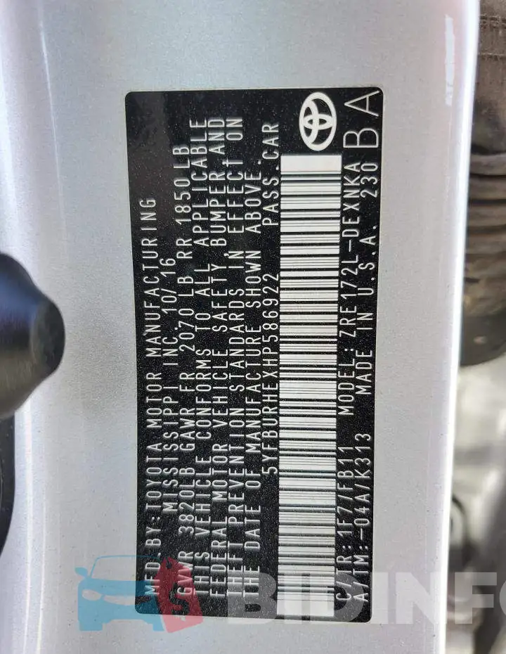 5YFBURHEXHP586922 Photo# 13