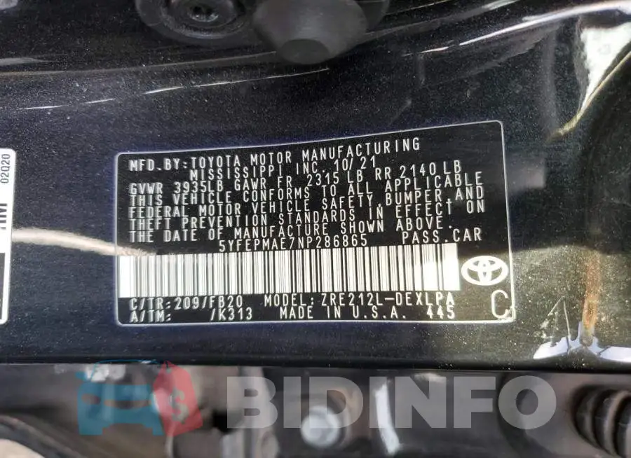 5YFEPMAE7NP286865 Photo# 13
