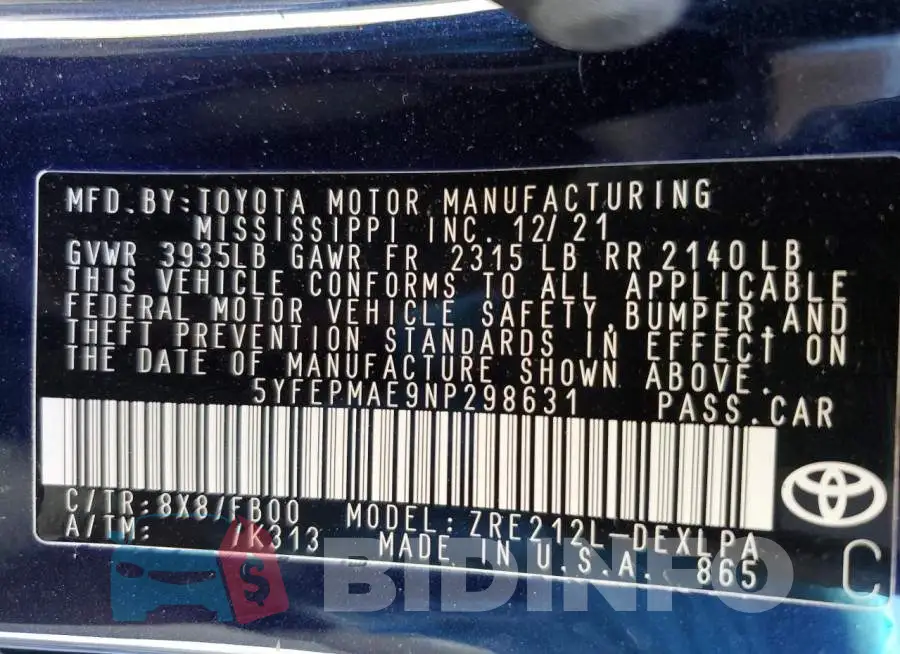 5YFEPMAE9NP298631 Photo# 12