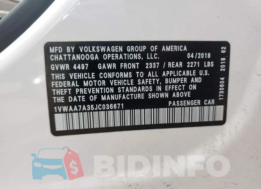 1VWAA7A35JC036671 Photo# 12
