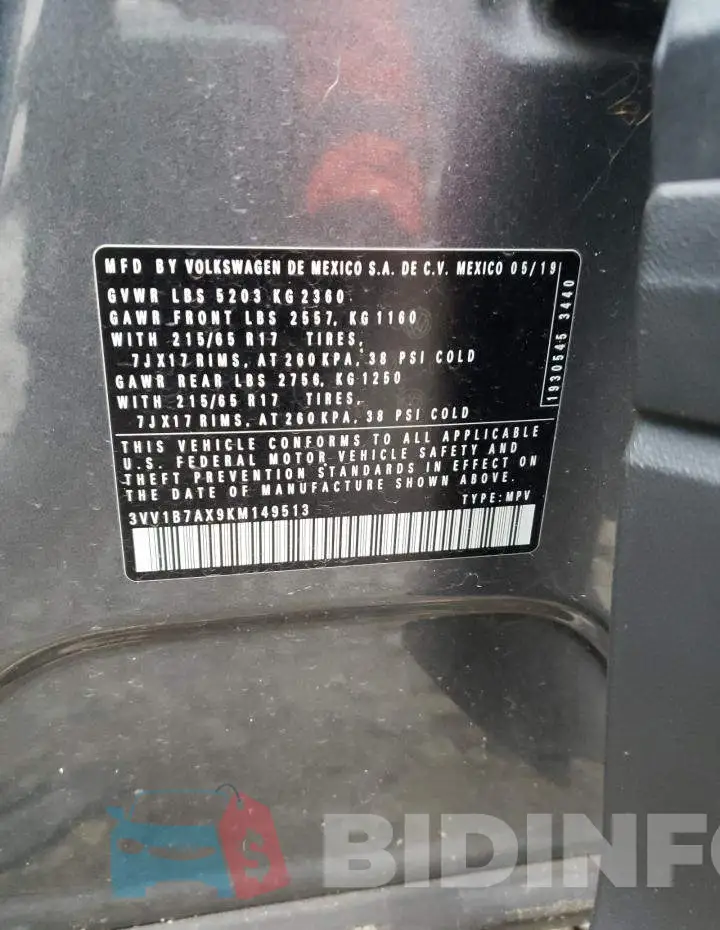 3VV1B7AX9KM149513 Photo# 13