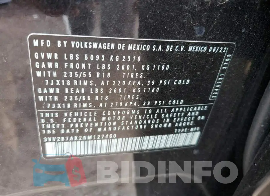 3VV2B7AX2NM127460 Photo# 12