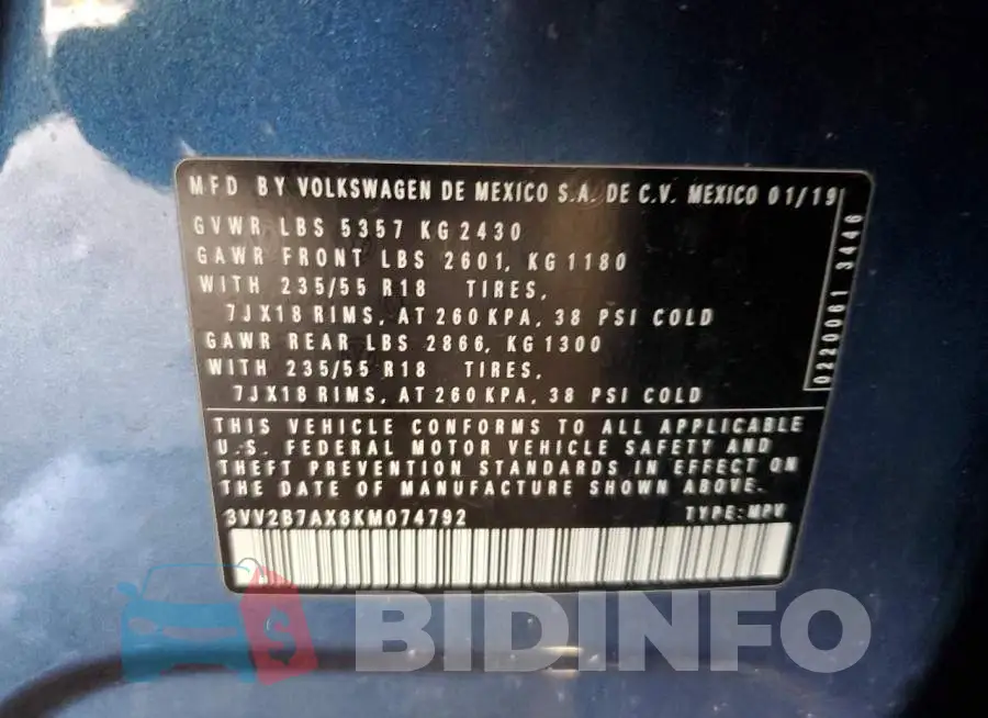 3VV2B7AX8KM074792 Photo# 12