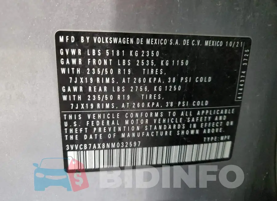 3VVCB7AX8NM032597 Photo# 13