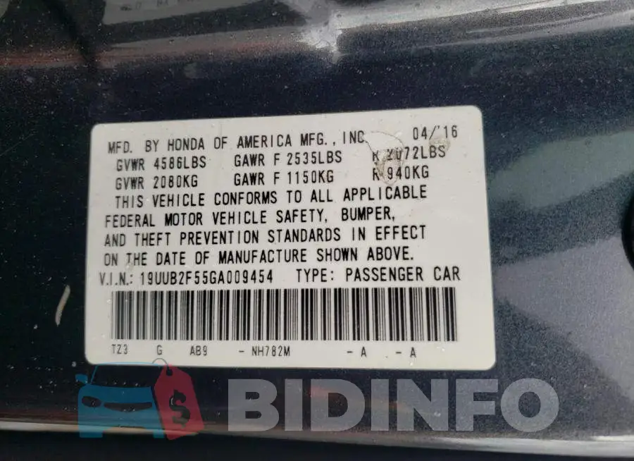 19UUB2F55GA009454 Photo# 13