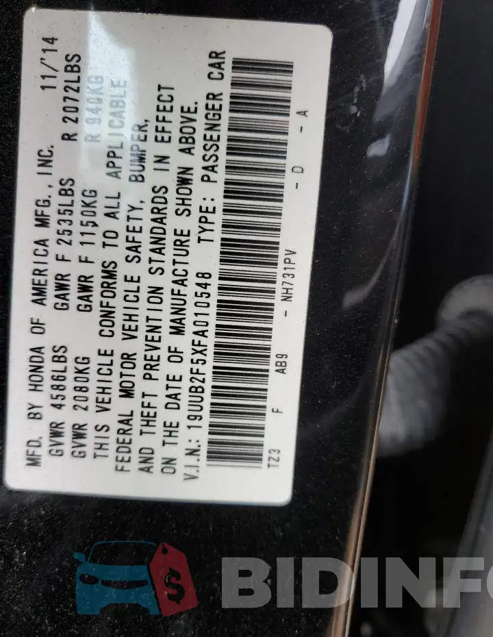 19UUB2F5XFA010548 Photo# 12