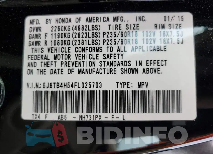 5J8TB4H54FL025703 Photo# 13