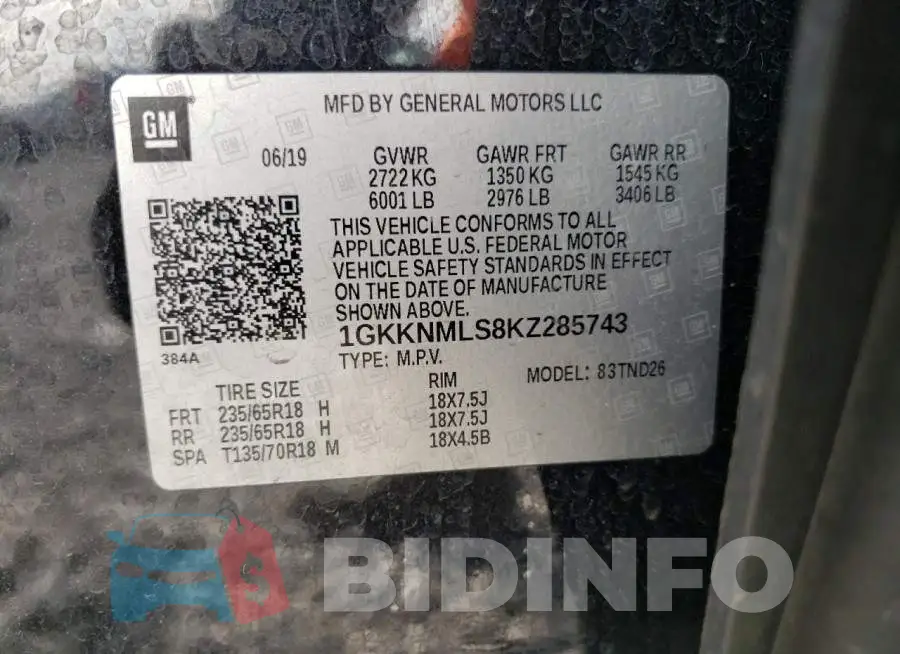 1GKKNMLS8KZ285743 Photo# 14
