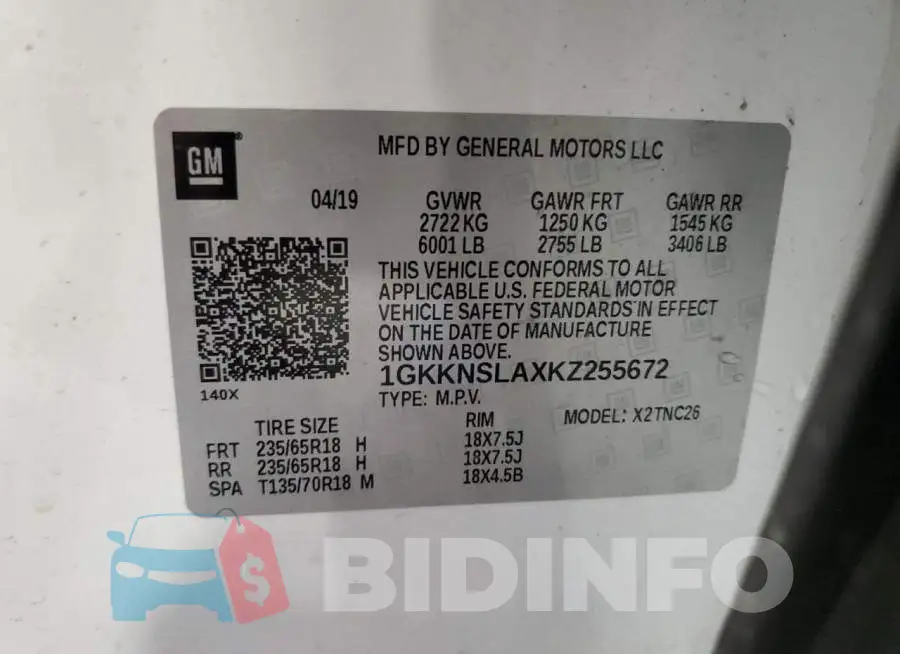 1GKKNSLAXKZ255672 Photo# 13