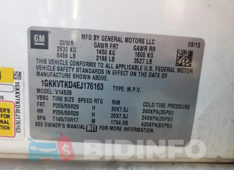 1GKKVTKD4EJ176163 Photo# 13