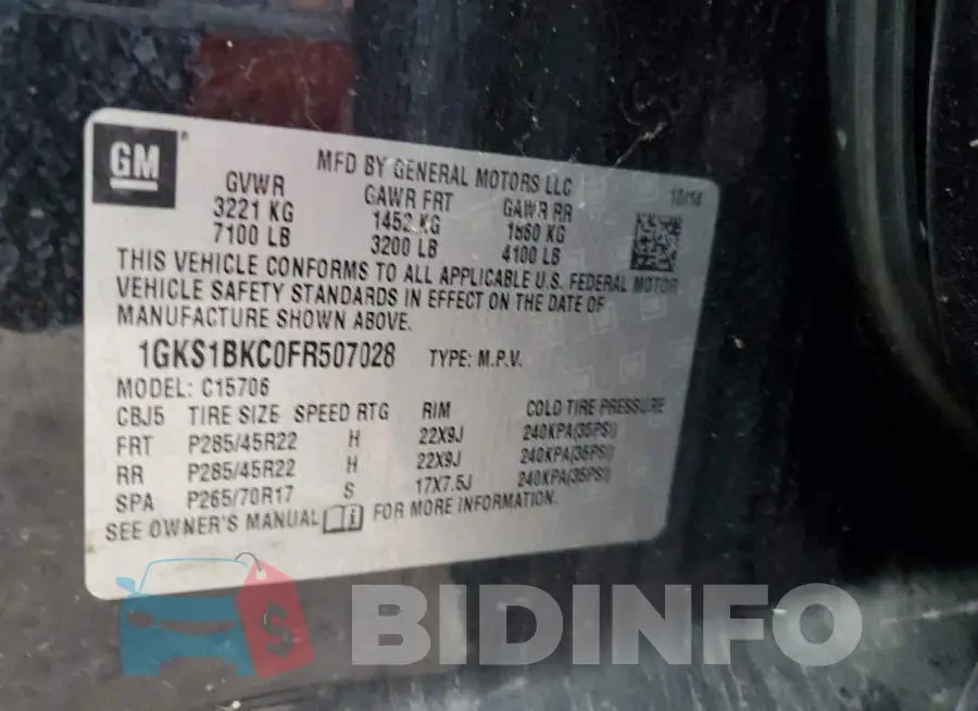 1GKS1BKC0FR507028 Photo# 13