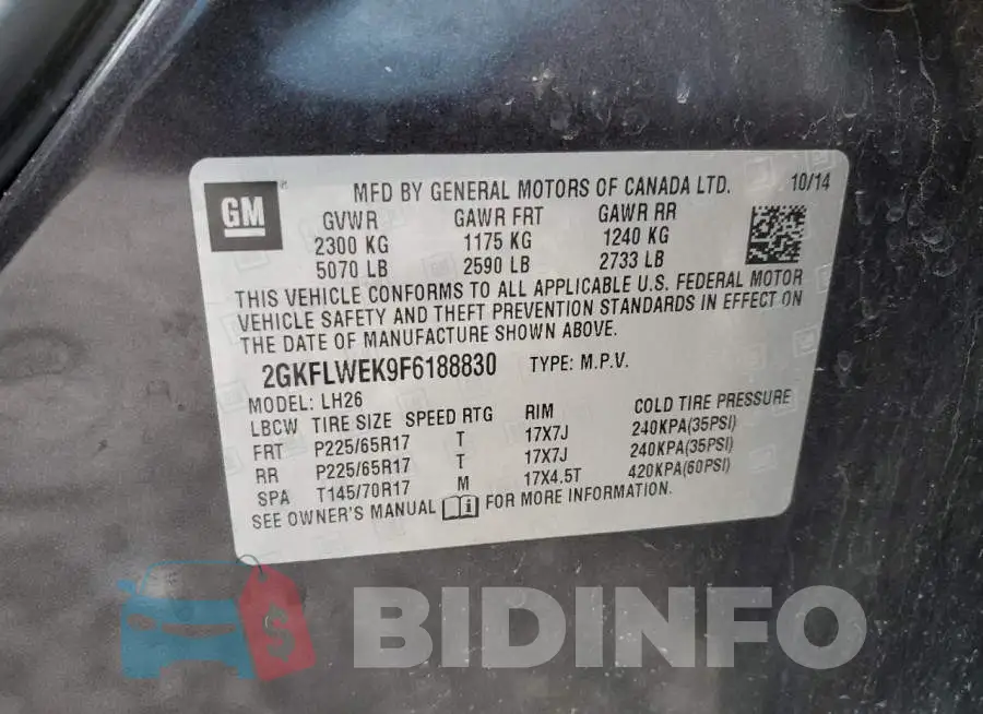 2GKFLWEK9F6188830 Photo# 12